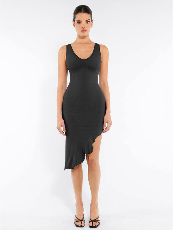 Wholesale Seamless Sleeveless Irregular Ruffled Hem Waist and Abdomen Shaping Dress
