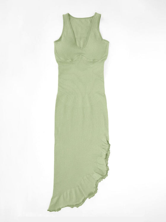 Wholesale Seamless Sleeveless Irregular Ruffled Hem Waist and Abdomen Shaping Dress