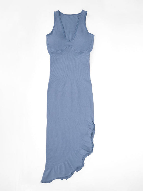 Wholesale Seamless Sleeveless Irregular Ruffled Hem Waist and Abdomen Shaping Dress