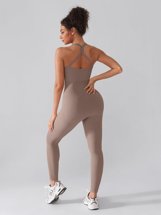 Wholesale Seamless Sports Shaping 2 in 1 Waist and Tummy Control Bra-free Jumpsuit