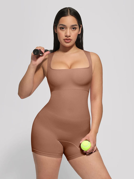 Wholesale🌿 Eco-friendly Seamless Square Neck Waist and Belly Shaping Jumpsuit SPU