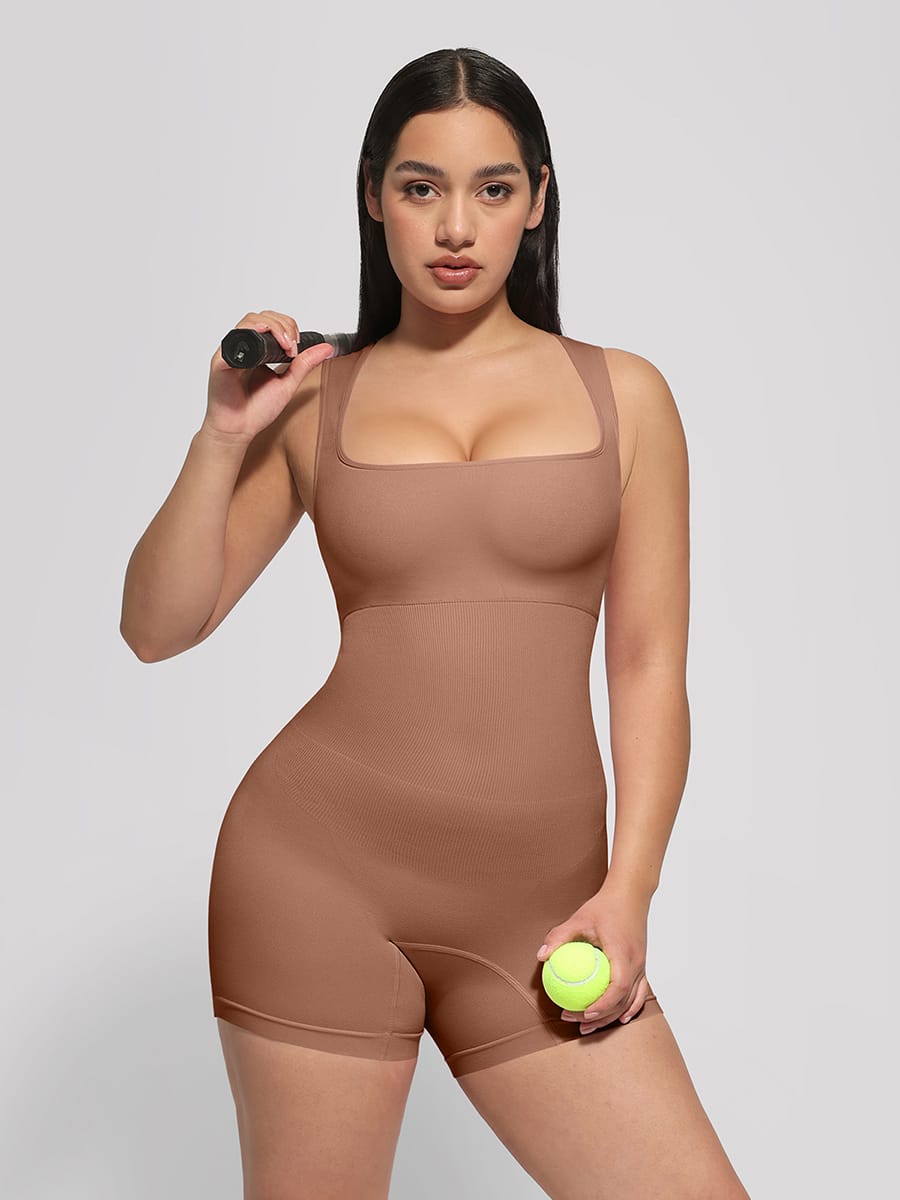 Wholesale🌿 Eco-friendly Seamless Square Neck Waist and Belly Shaping Jumpsuit SPU