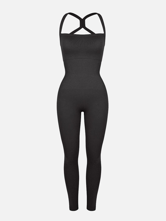 Wholesale Seamless Sports Shaping 2 in 1 Waist and Tummy Control Bra-free Jumpsuit
