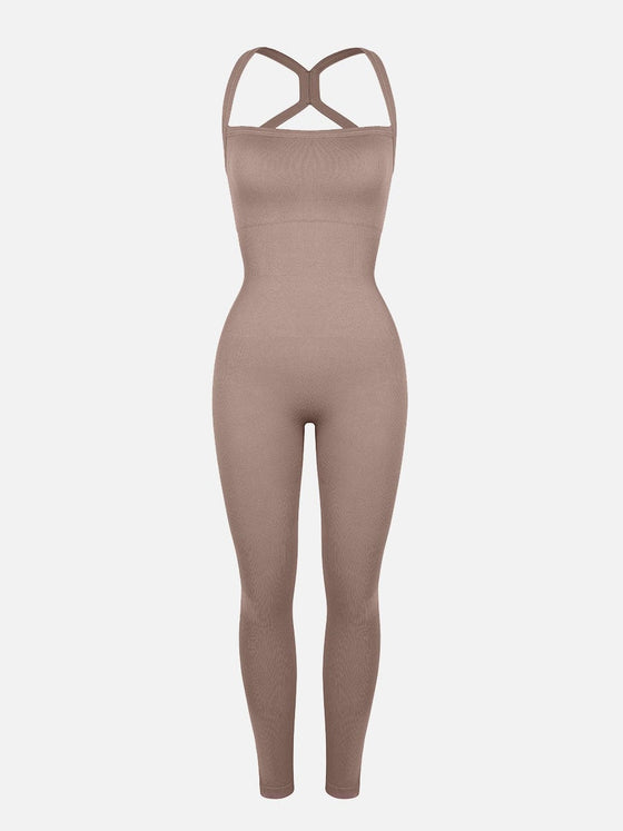 Wholesale Seamless Sports Shaping 2 in 1 Waist and Tummy Control Bra-free Jumpsuit