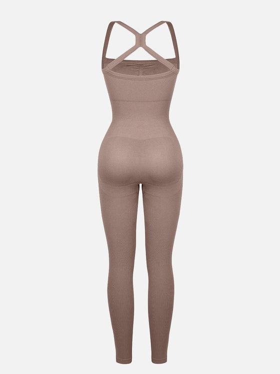Wholesale Seamless Sports Shaping 2 in 1 Waist and Tummy Control Bra-free Jumpsuit