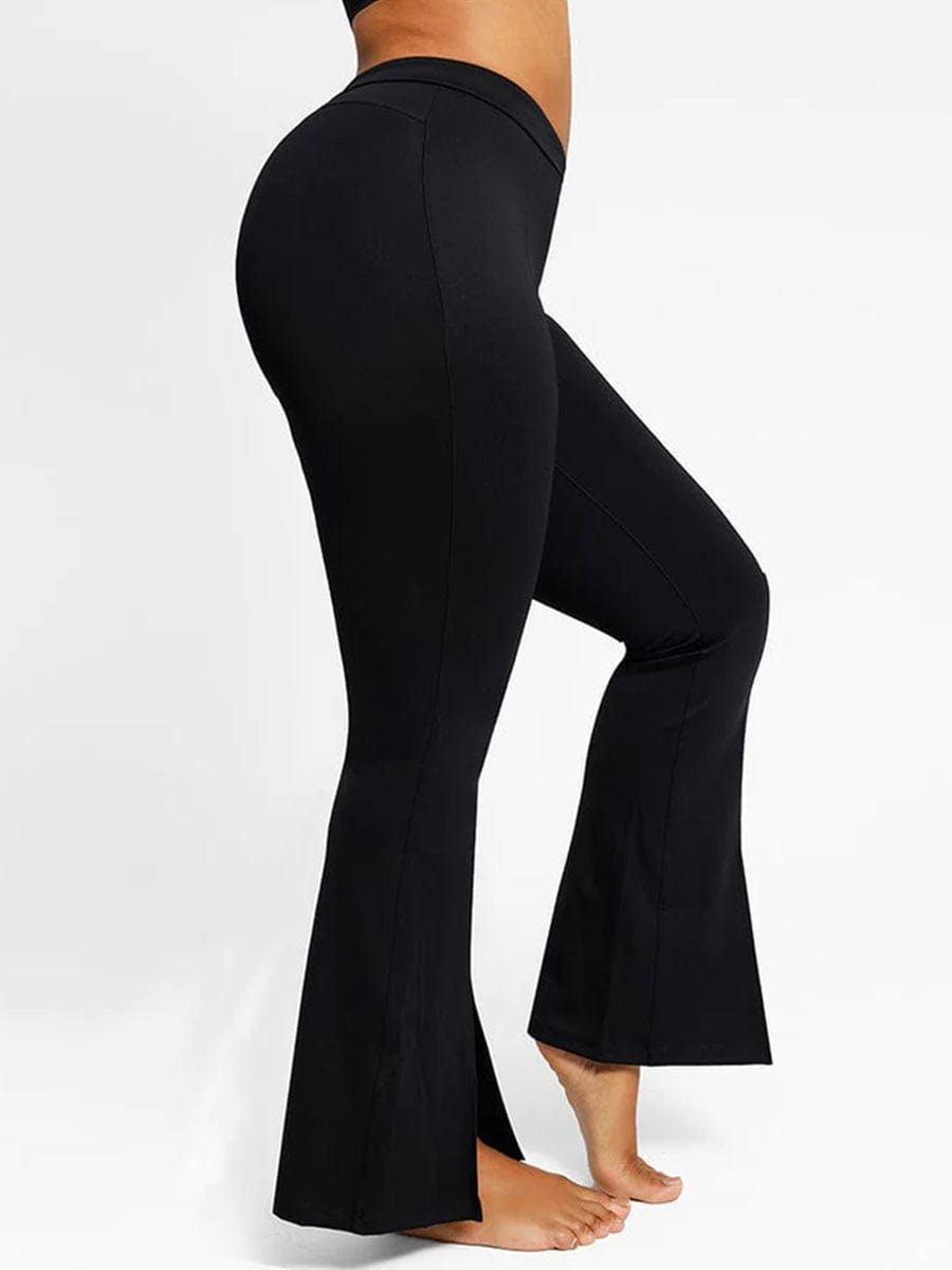 Wholesale High-waisted Abdominal Control Front Slit Flare Legging