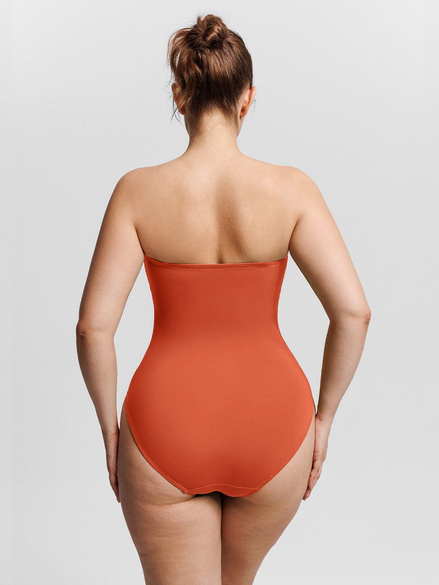 Wholesale Strapless U Wire Mesh Tummy Control One Piece Shapewear Swimsuit with Removable Pads