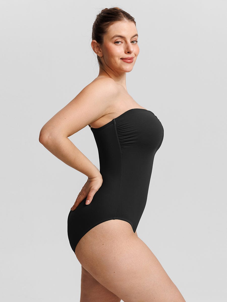 Wholesale Strapless U Wire Mesh Tummy Control One Piece Shapewear Swimsuit with Removable Pads