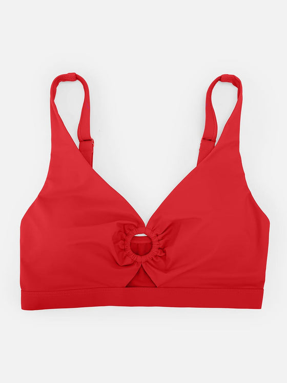 Wholesale Deep V Metal Ring Drawstring Tummy Control Swimsuit with Removable Pads