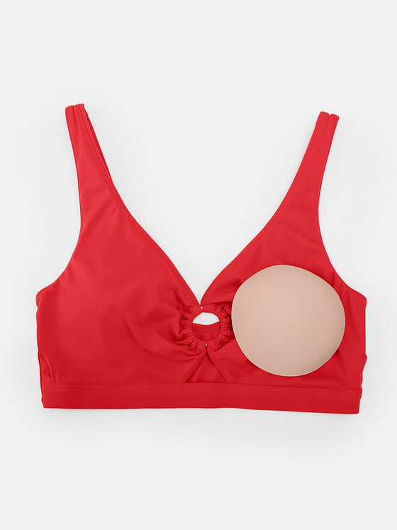 Wholesale Deep V Metal Ring Drawstring Tummy Control Swimsuit with Removable Pads