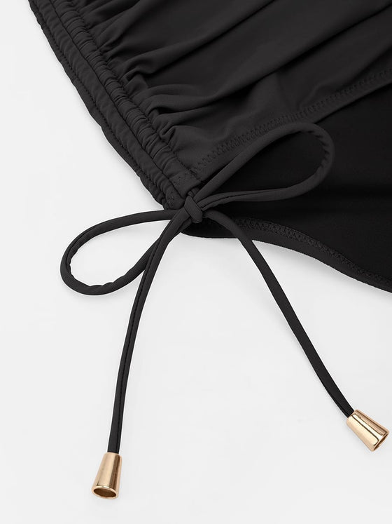 Wholesale Deep V Metal Ring Drawstring Tummy Control Swimsuit with Removable Pads