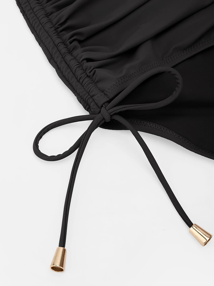 Wholesale Deep V Metal Ring Drawstring Tummy Control Swimsuit with Removable Pads