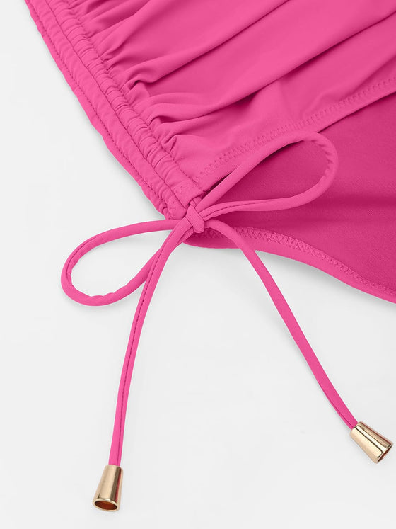 Wholesale Deep V Metal Ring Drawstring Tummy Control Swimsuit with Removable Pads