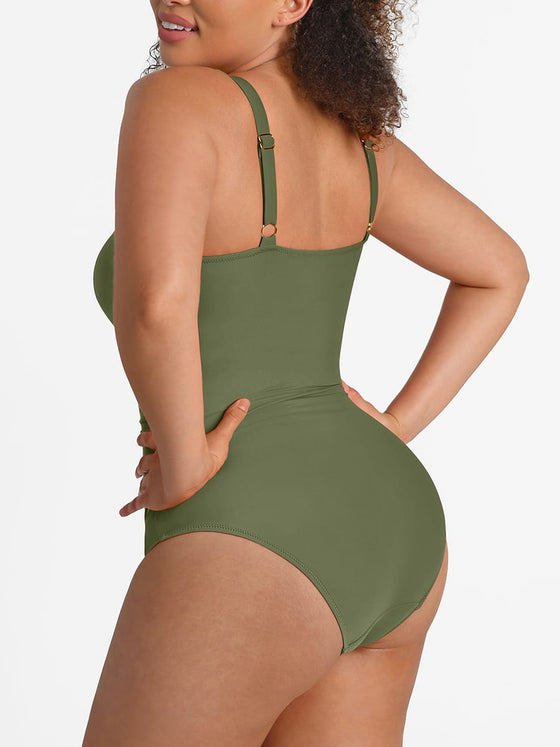 Wholesale Waist Shaping Mesh Eco Lining Ruched Brief One Piece Swimsuit with Pads