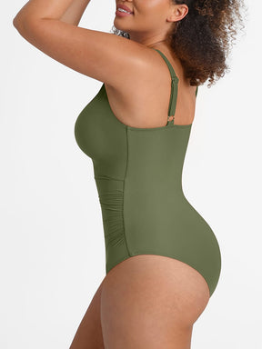 Wholesale Waist Shaping Mesh Eco Lining Ruched Brief One Piece Swimsuit with Pads