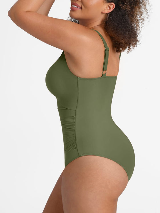 Wholesale Waist Shaping Mesh Eco Lining Ruched Brief One Piece Swimsuit with Pads