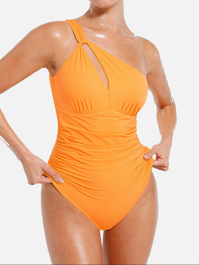 Wholesale One Shoulder One Piece Ruched Support Chest Swimwear