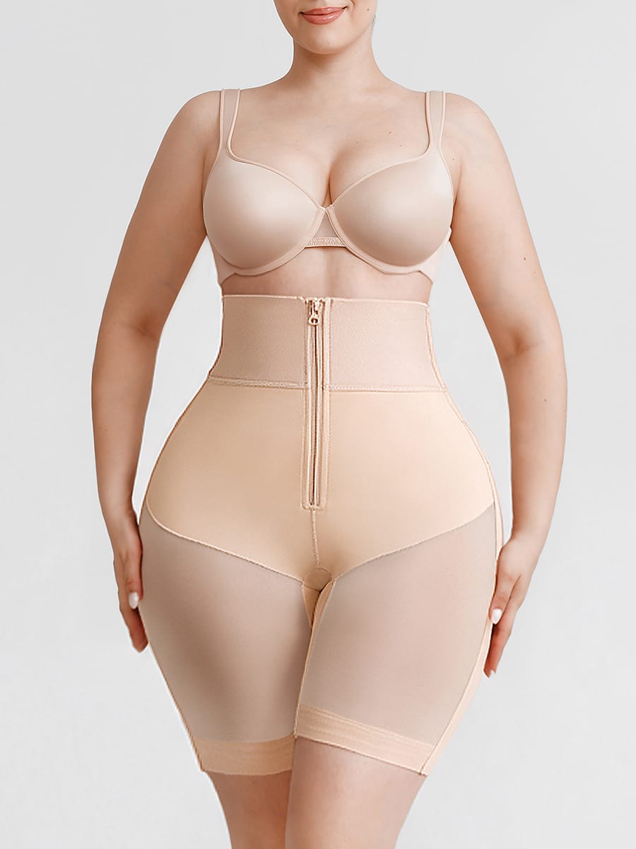Wholesale Tummy Control Shapewear with Removable Hip Pads Built-in Hooks and Zipper Steel Bones SPU