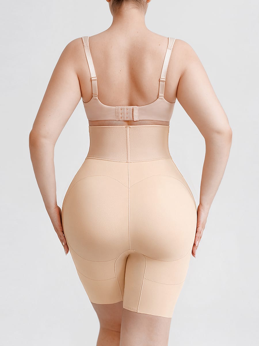 Wholesale Tummy Control Shapewear with Removable Hip Pads Built-in Hooks and Zipper Steel Bones SPU