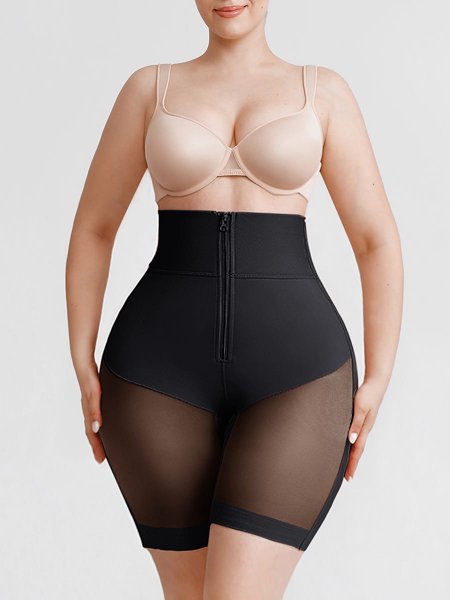 Wholesale Tummy Control Shapewear with Removable Hip Pads Built-in Hooks and Zipper Steel Bones SPU