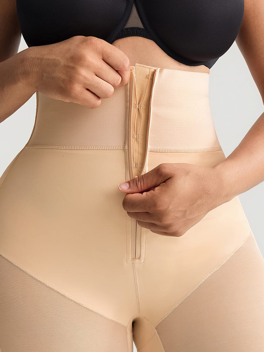 Wholesale Tummy Control Shapewear with Removable Hip Pads Built-in Hooks and Zipper Steel Bones SPU