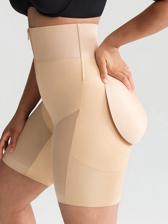 Wholesale Tummy Control Shapewear with Removable Hip Pads Built-in Hooks and Zipper Steel Bones SPU