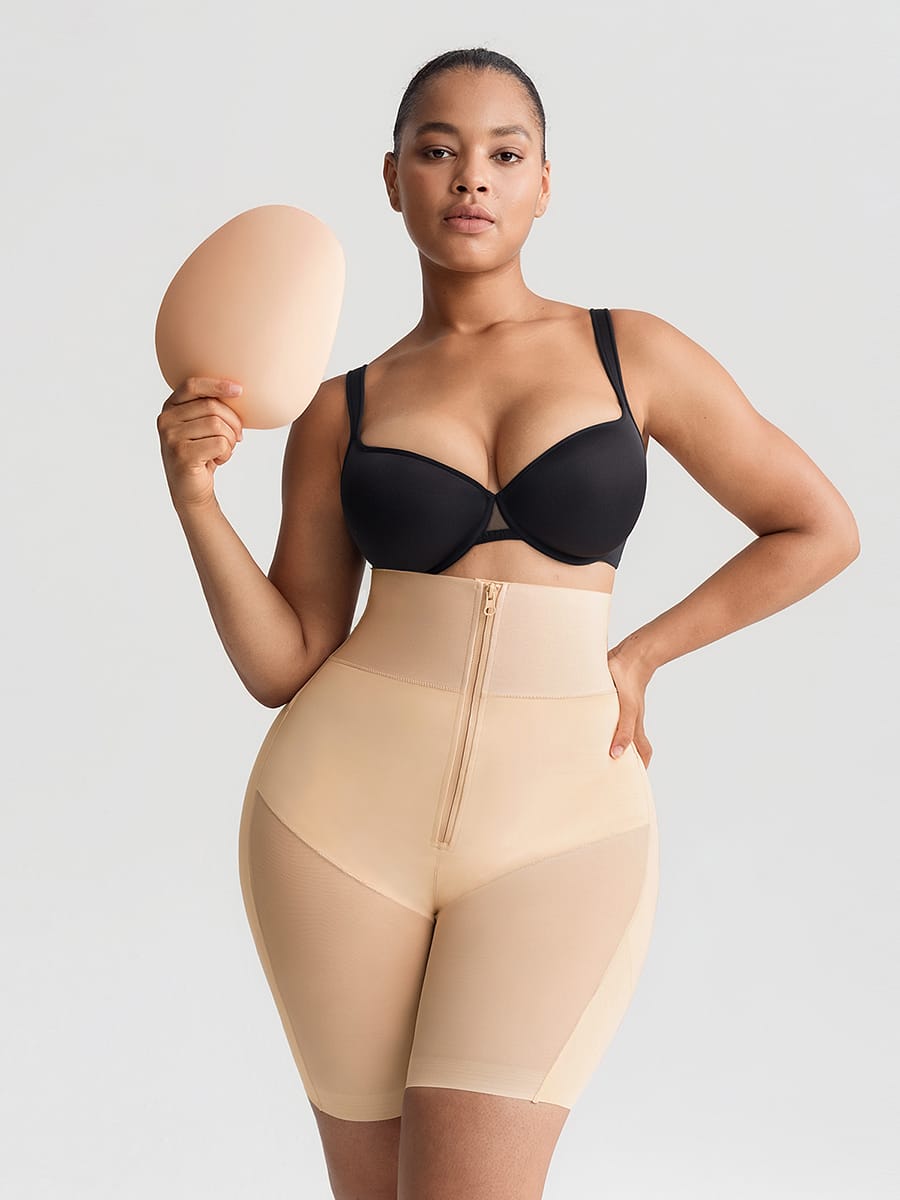 Wholesale Tummy Control Shapewear with Removable Hip Pads Built-in Hooks and Zipper Steel Bones SPU