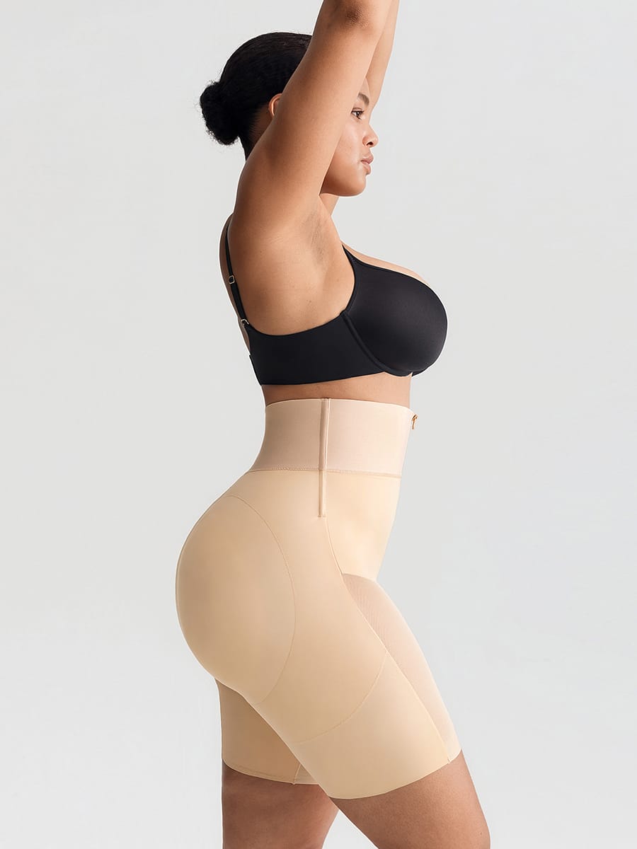 Wholesale Tummy Control Shapewear with Removable Hip Pads Built-in Hooks and Zipper Steel Bones SPU