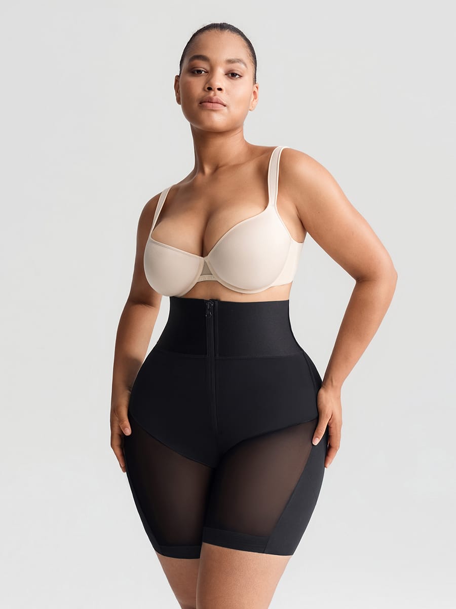 Wholesale Tummy Control Shapewear with Removable Hip Pads Built-in Hooks and Zipper Steel Bones SPU