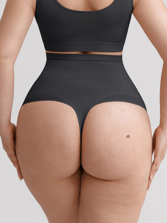 Wholesale High Waist Seamless Tummy Control Thong Shapewear with Anti-Roll Silicone SPU