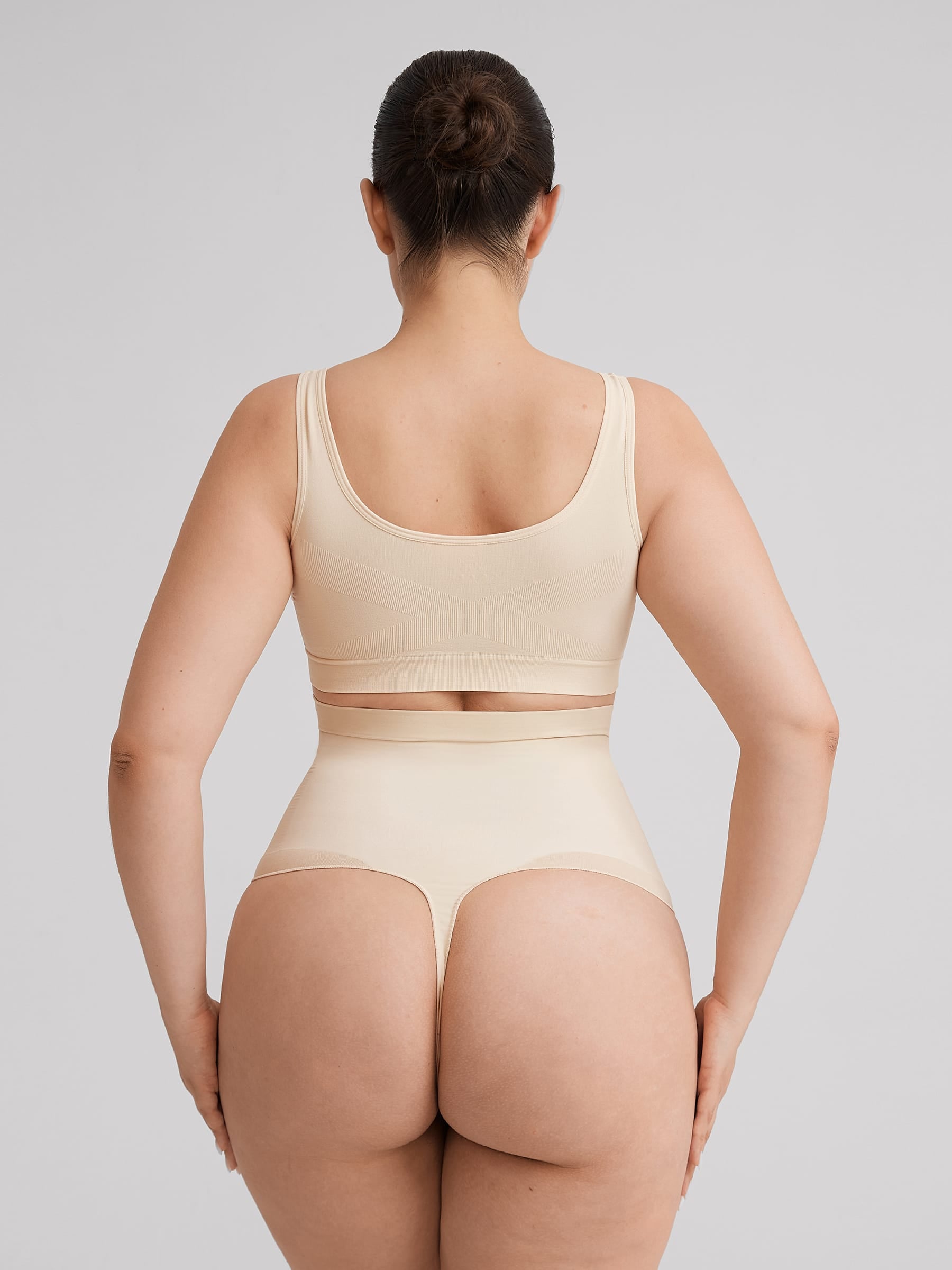 Wholesale High Waist Seamless Tummy Control Thong Shapewear with Anti-Roll Silicone SPU