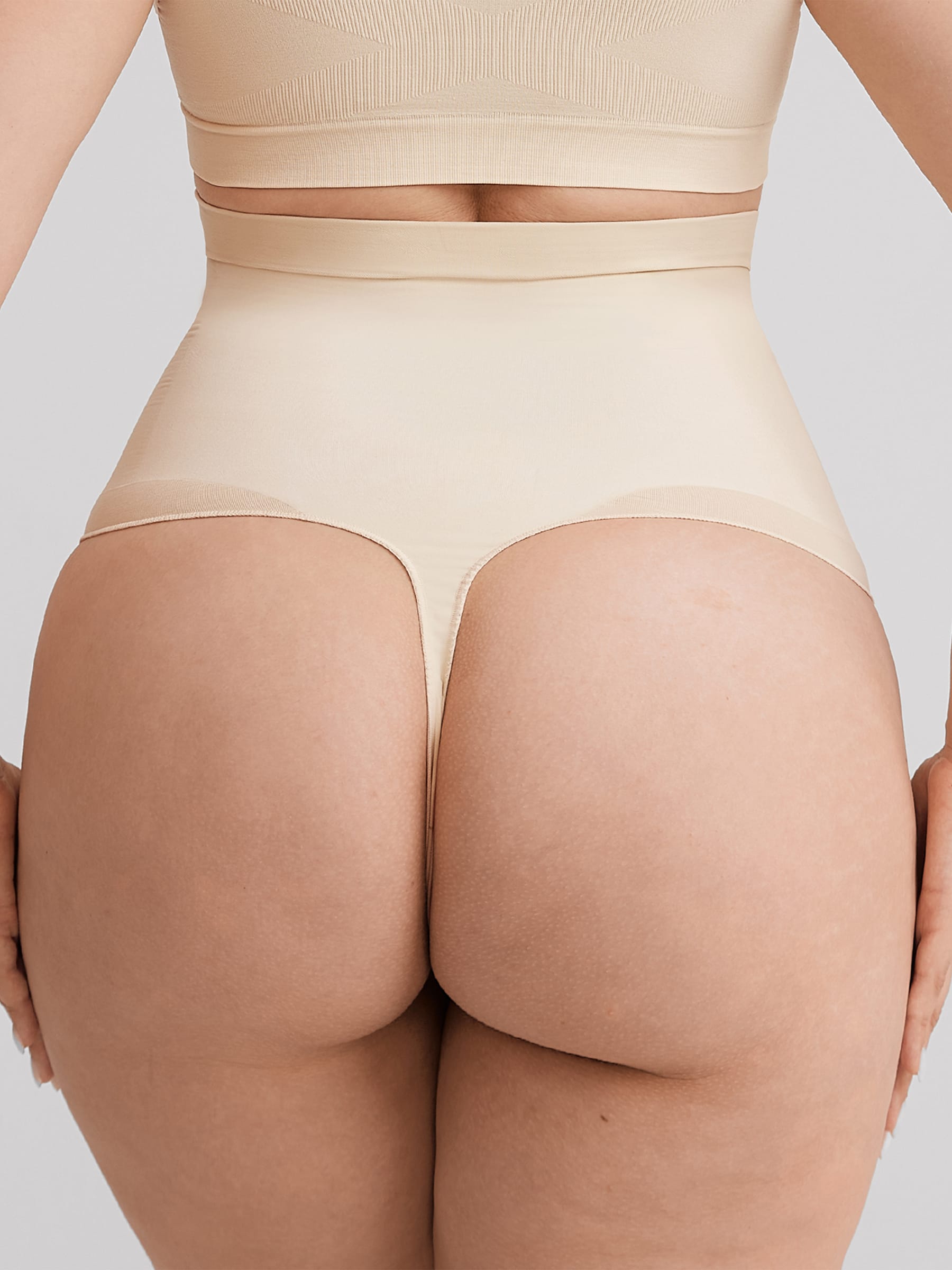 Wholesale High Waist Seamless Tummy Control Thong Shapewear with Anti-Roll Silicone SPU