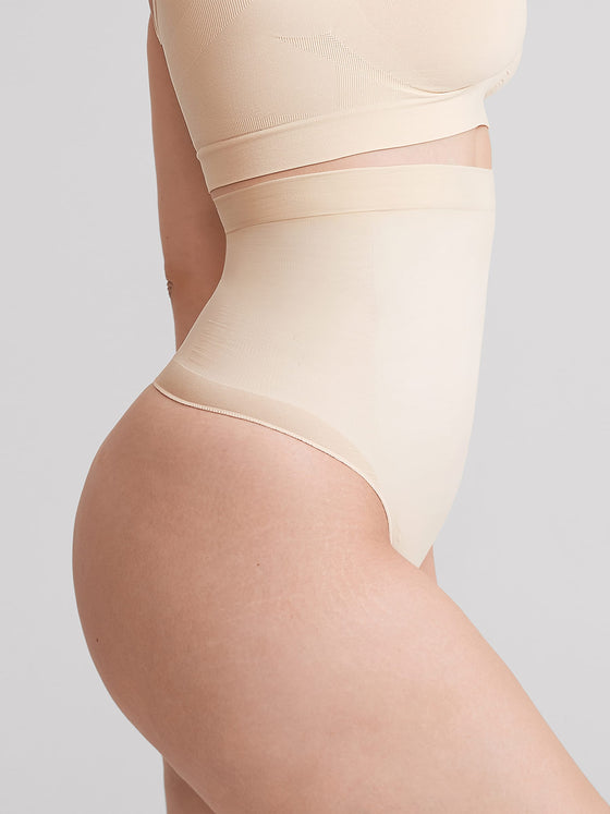 Wholesale High Waist Seamless Tummy Control Thong Shapewear with Anti-Roll Silicone SPU