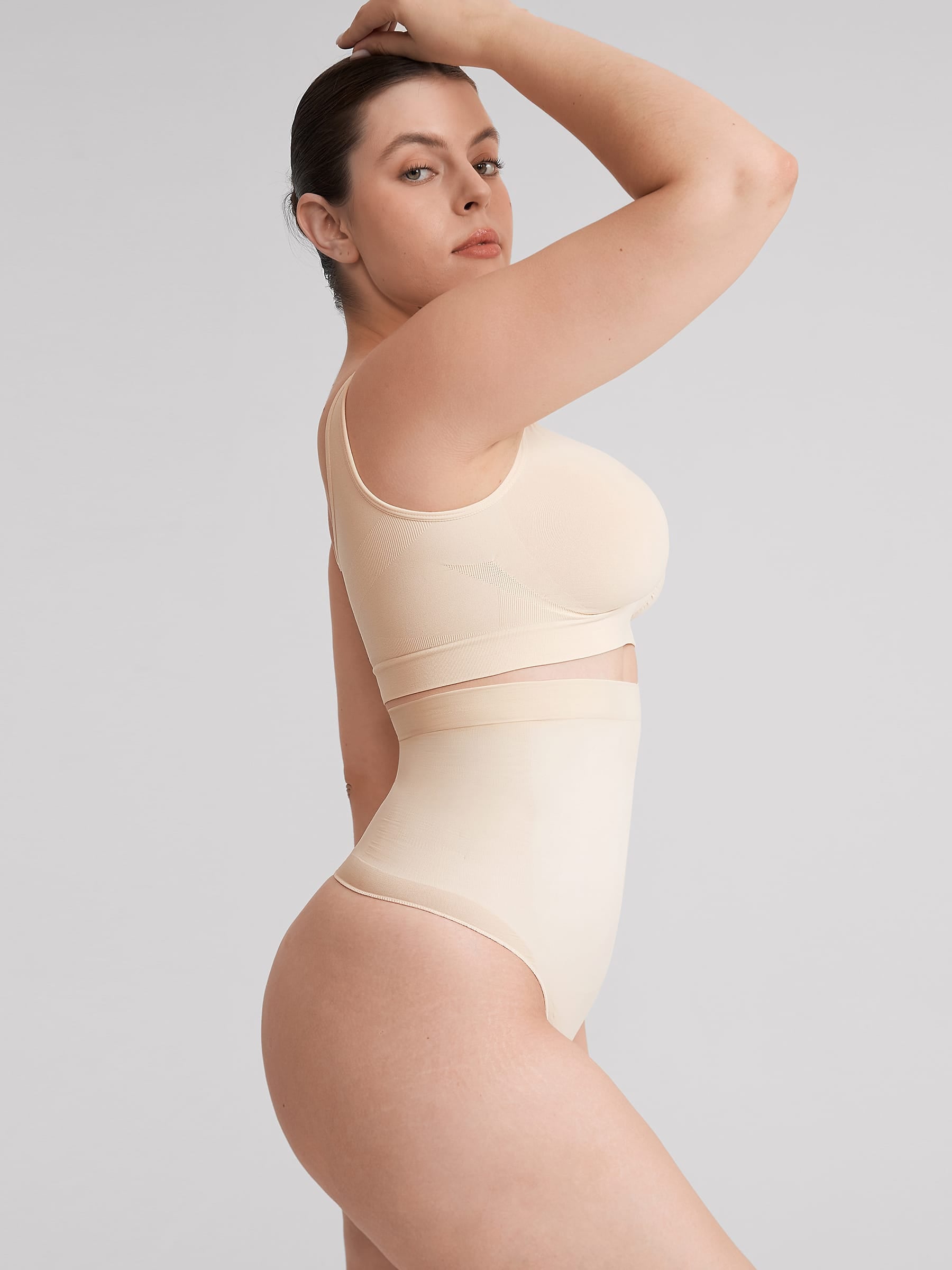 Wholesale High Waist Seamless Tummy Control Thong Shapewear with Anti-Roll Silicone SPU