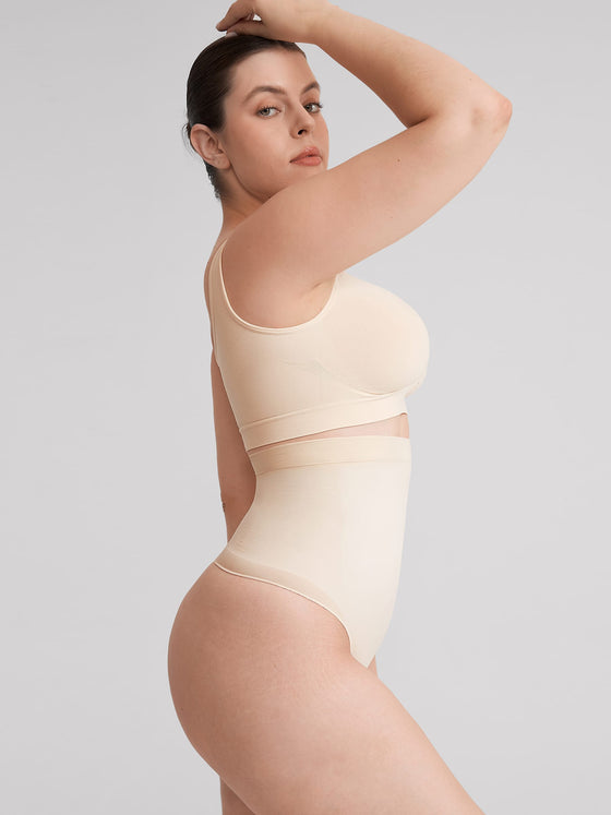 Wholesale High Waist Seamless Tummy Control Thong Shapewear with Anti-Roll Silicone SPU