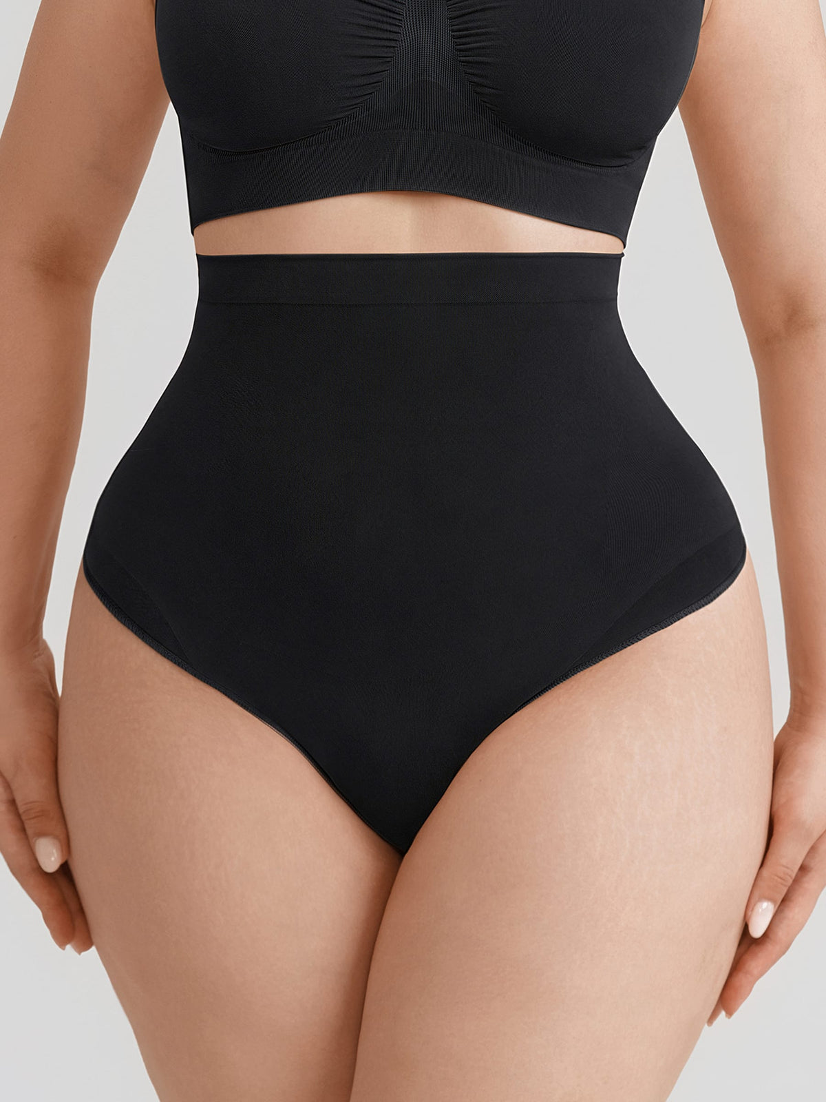 Wholesale High Waist Seamless Tummy Control Thong Shapewear with Anti-Roll Silicone SPU