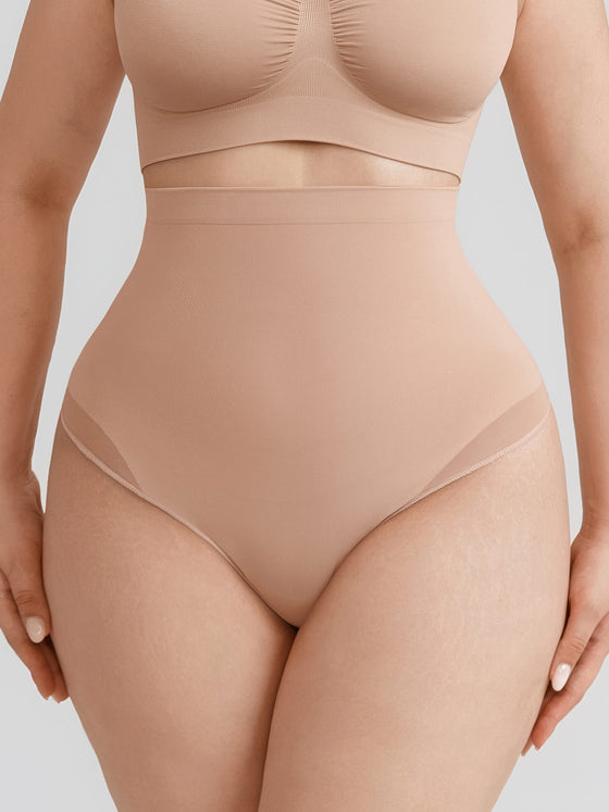Wholesale High Waist Seamless Tummy Control Thong Shapewear with Anti-Roll Silicone SPU