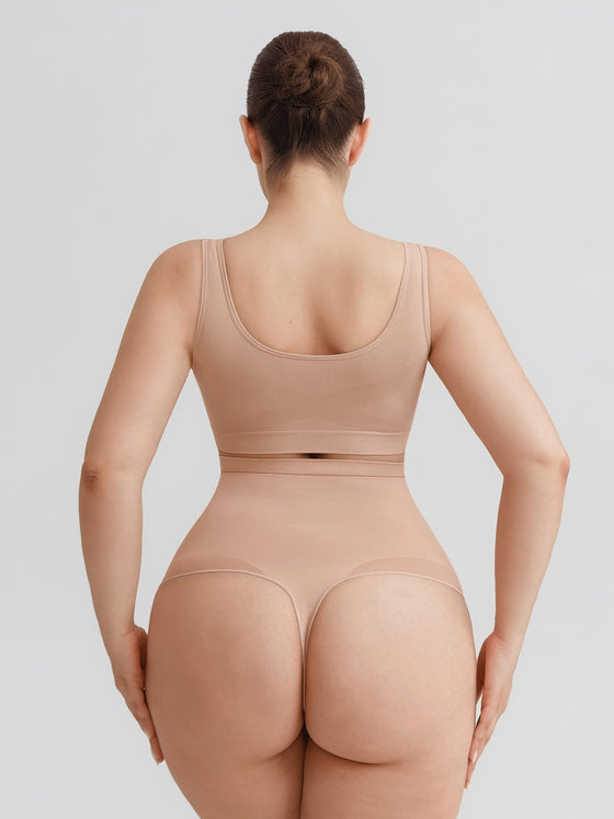 Wholesale High Waist Seamless Tummy Control Thong Shapewear with Anti-Roll Silicone SPU
