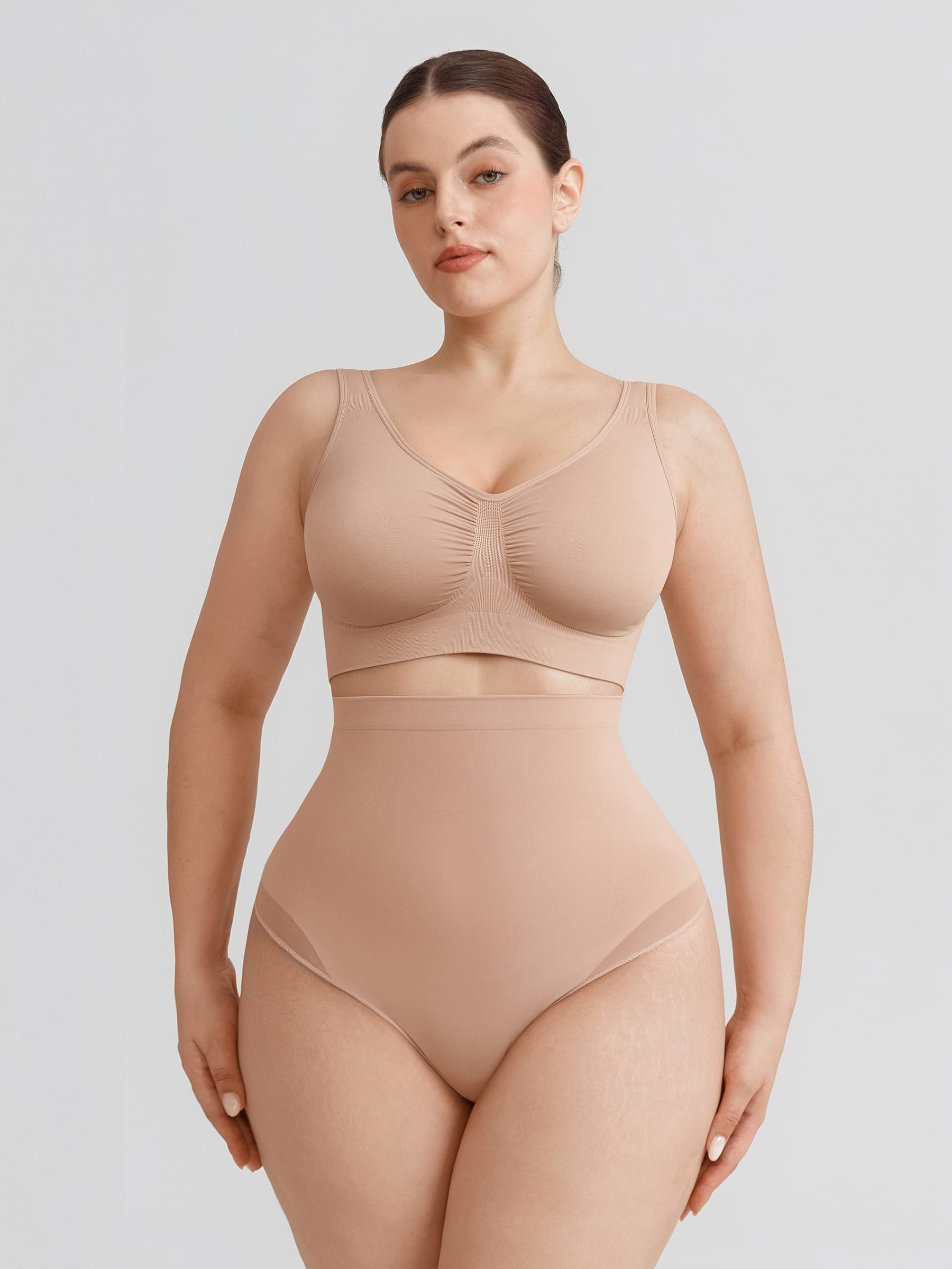 Wholesale High Waist Seamless Tummy Control Thong Shapewear with Anti-Roll Silicone SPU