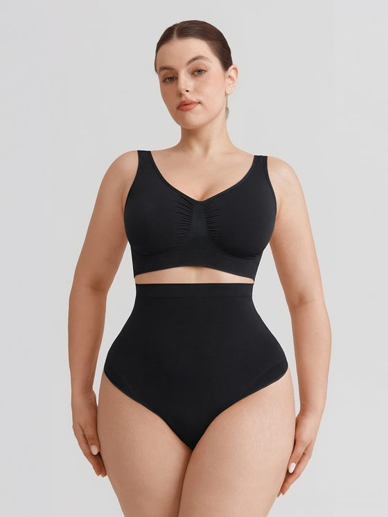 Wholesale High Waist Seamless Tummy Control Thong Shapewear with Anti-Roll Silicone SPU