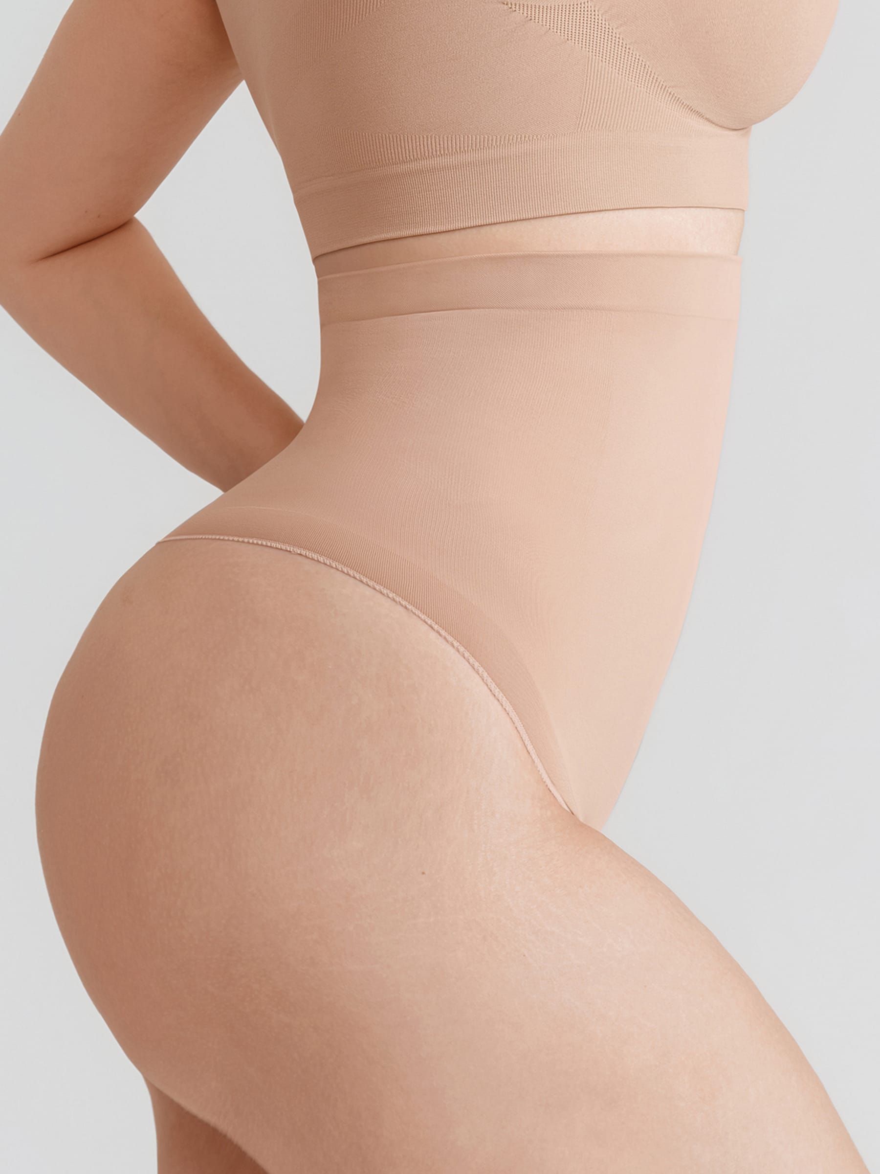 Wholesale High Waist Seamless Tummy Control Thong Shapewear with Anti-Roll Silicone SPU