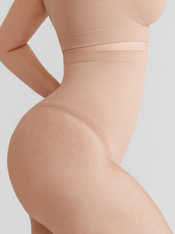 Wholesale High Waist Seamless Tummy Control Thong Shapewear with Anti-Roll Silicone SPU