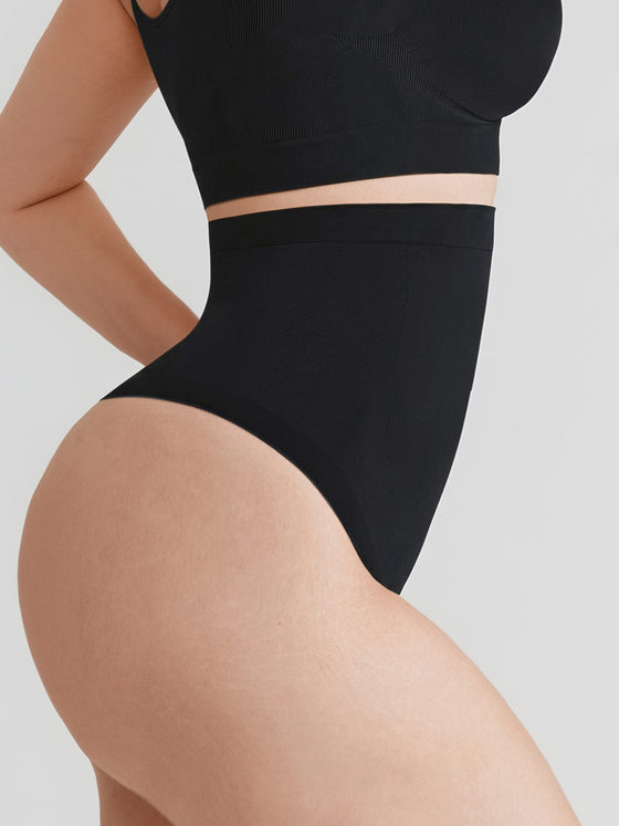 Wholesale High Waist Seamless Tummy Control Thong Shapewear with Anti-Roll Silicone SPU