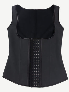 Women Latex Corset Waist Cincher Vest with 4 Row Hook Black Plus Size