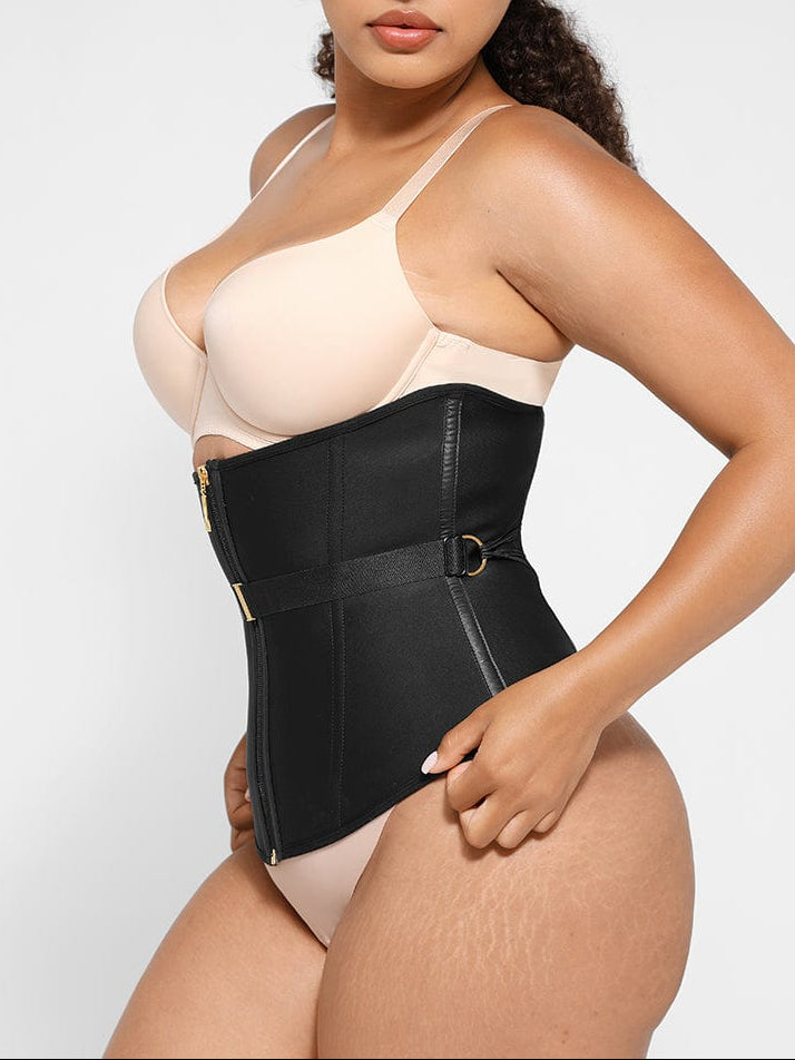 Wholesale U-Shaped 10 Steel Bones Latex Waist Trainer with Fan Lacing and Front Buckle Adjustment