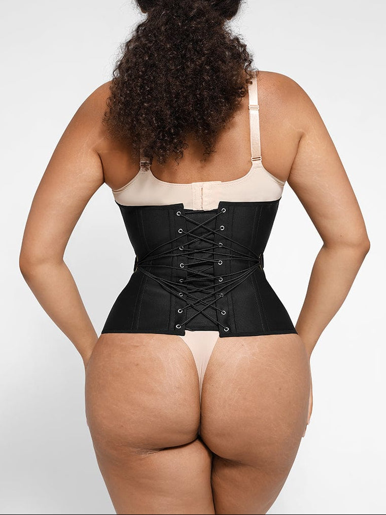 Wholesale U-Shaped 10 Steel Bones Latex Waist Trainer with Fan Lacing and Front Buckle Adjustment