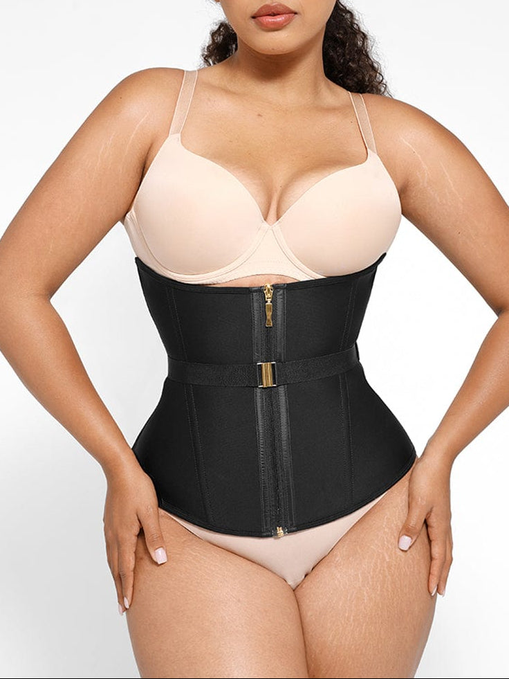 Wholesale U-Shaped 10 Steel Bones Latex Waist Trainer with Fan Lacing and Front Buckle Adjustment