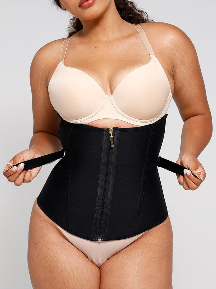 Wholesale U-Shaped 10 Steel Bones Latex Waist Trainer with Fan Lacing and Front Buckle Adjustment