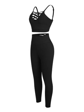 Wholesale Black Adjustable Straps High Waist Athletic Suit Quick Drying