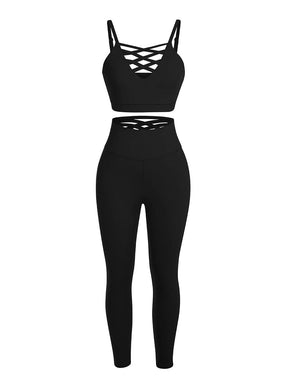 Wholesale Black Adjustable Straps High Waist Athletic Suit Quick Drying